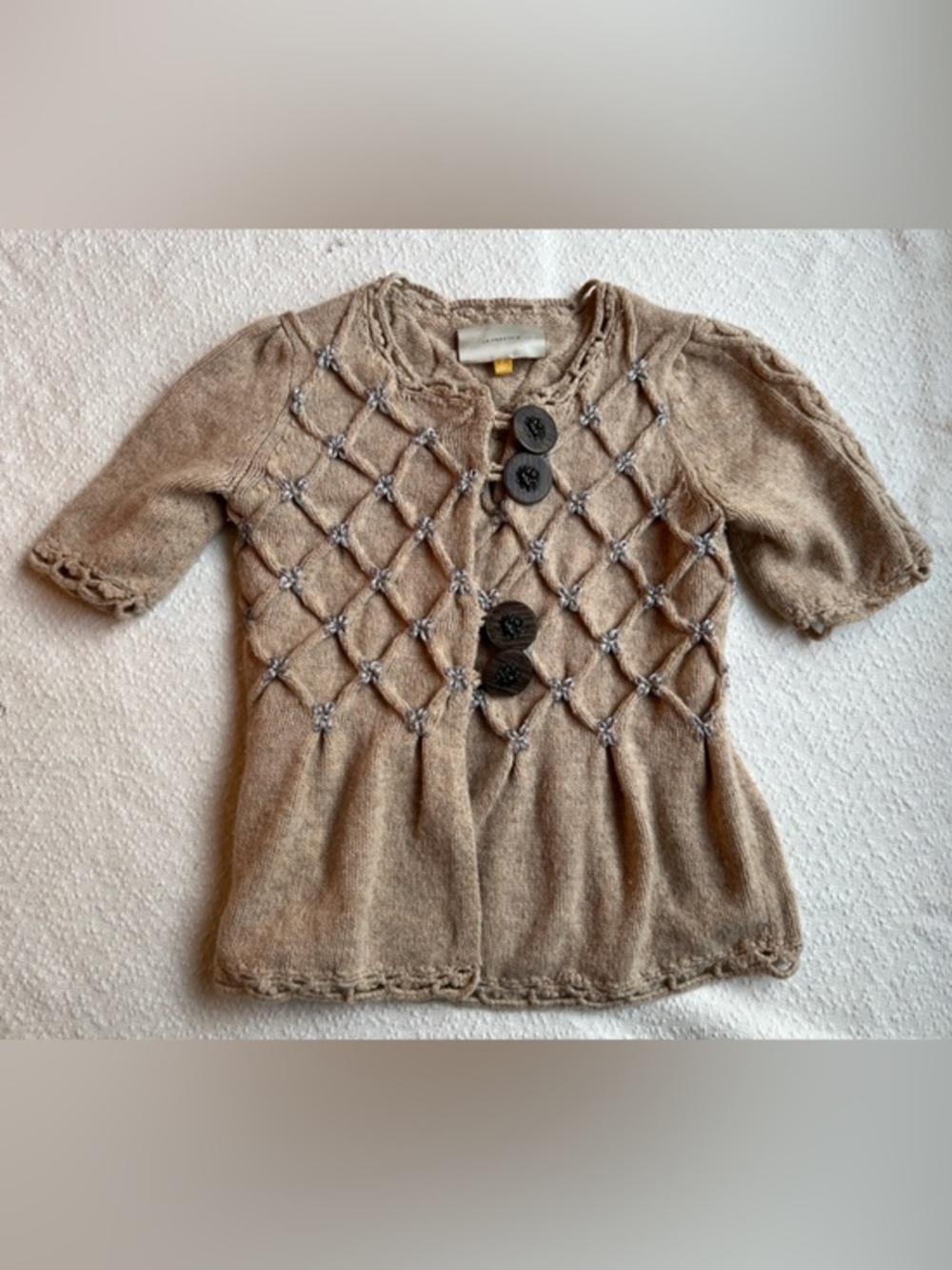 Leifsdottir‎ Anthropologie Wool Diamond Lattice Cardigan Sweater Small Chunky S